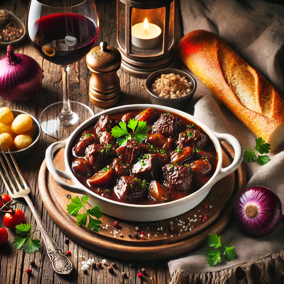 Bœuf Bourguignon – Zart geschmortes Rindfleisch in kräftiger Rotwein-Soße