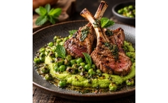 Rhönlamm mit Erbsenpüree und gegrillter Erbse 