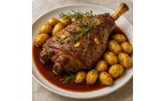 Oster-Lammkeule mit Rosmarinkartoffeln und Rotweinsoße