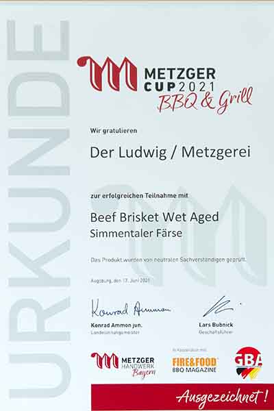 Urkunde Metzger Cup BBQ & Grill 2021
